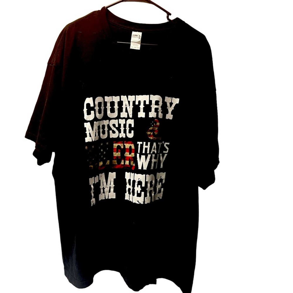 Gildan Hammer Mens 3XL Black Country Music & Beer American Flag Graphic T-Shirt